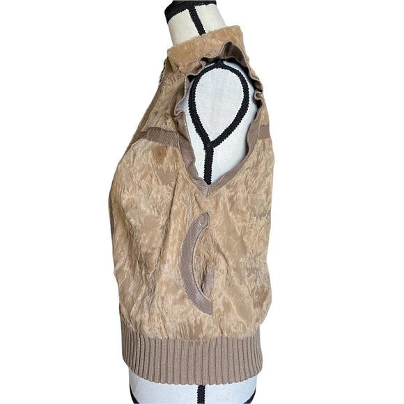 Diffa Italy Faux Fur Leather Ruffle Trim Shoulder Zip Front Vest Women's Size M - Picture 7 of 12